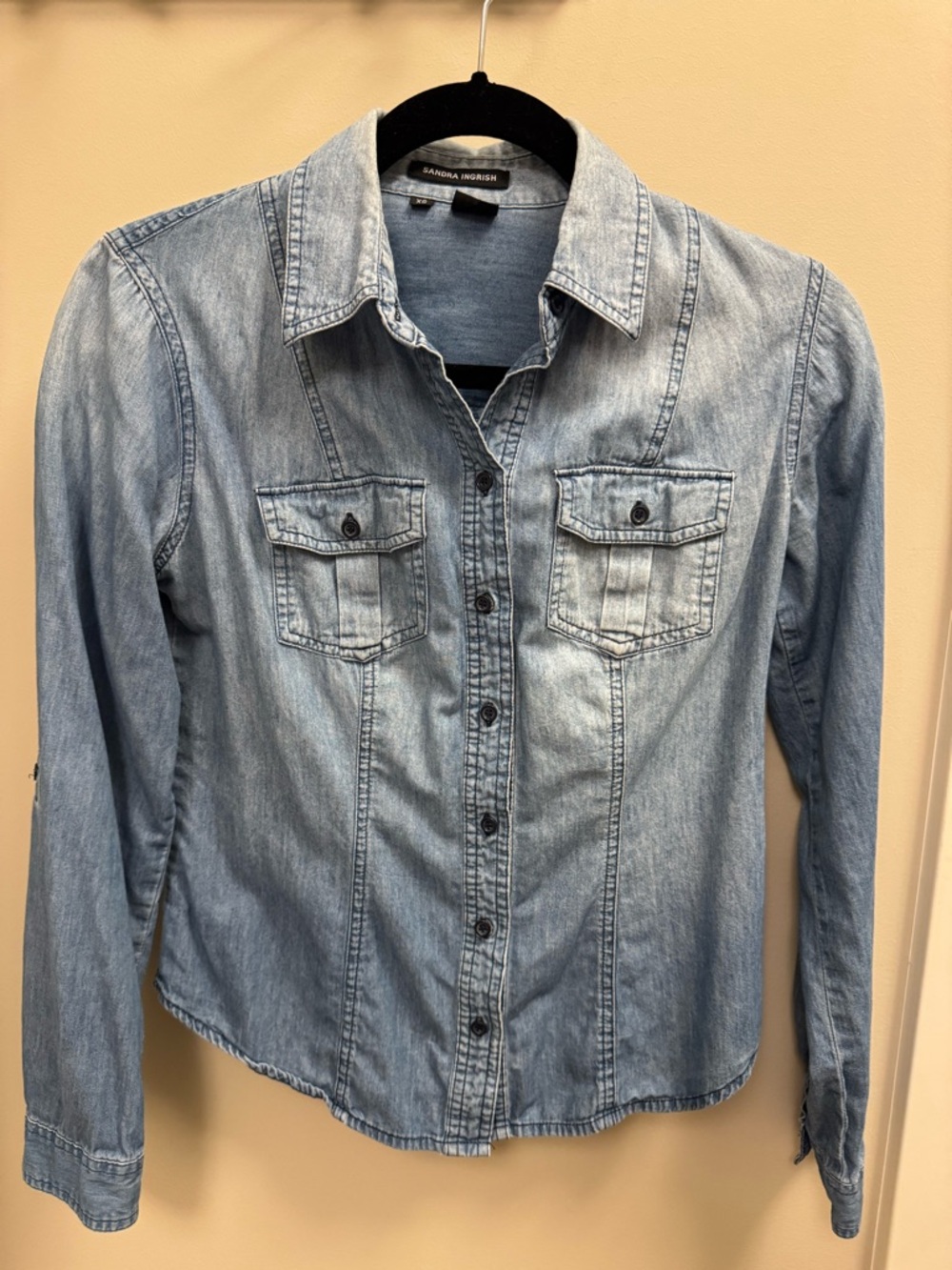Sandra Ingrish Light Wash Denim Button-Up Shirt XS